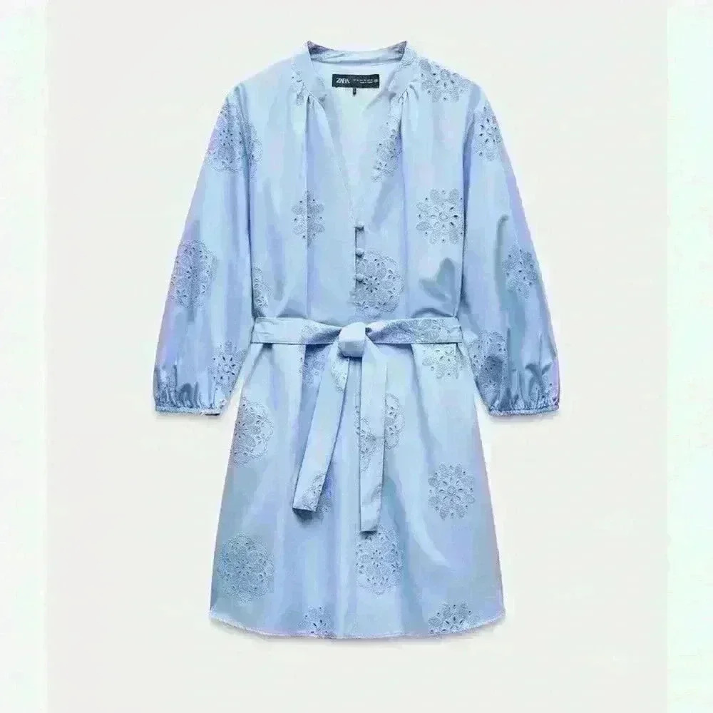 Zara RUBBERIZED EMBROIDERY POPLIN DRESS M - Picture 2 of 12